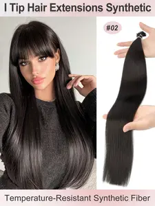 Synthetic I Tip Hair Extensions 50g/Pack Straight I Tip Synthetic Hair High Temperature Fiber I Tip Hair Extensions For Women 20 Inches for Women