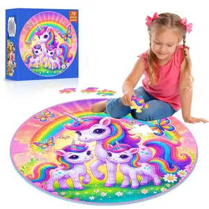 Fun Cognitive Large Block Puzzle, Unicorn Family Pattern, Rainbow, Butterfly, Cloud Elements, Early Learning Gift