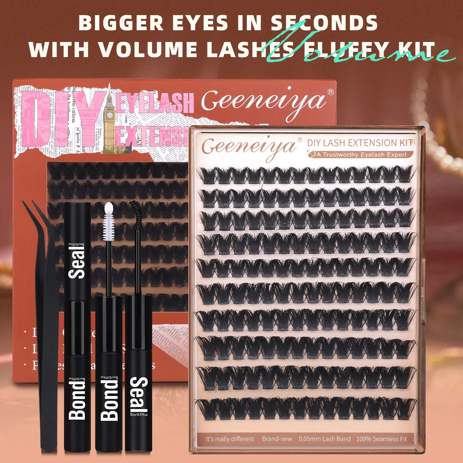 Geeneiya Fish Tail Volume Lash CLusters Kit Full 10-20MM DIY Lash Extension Kit D Curl Eyelash Extensions with Lash Bond and Seall and Tweezer DealsForYouDays
