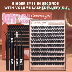 Geeneiya Fish Tail Volume Lash CLusters Kit Full 10-20MM DIY Lash Extension Kit D Curl Eyelash Extensions with Lash Bond and Seall and Tweezer DealsForYouDays