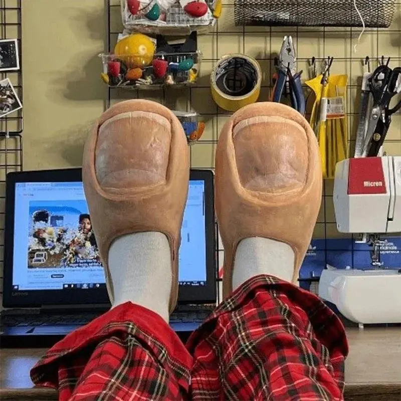 Funny Toenail Cotton Slippers Creative Simulation Thumb Slippers Couple Shoes Men and Women Winter Thickened Warm Home Shoes