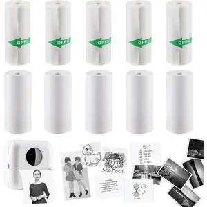 10 Rolls Thermal Inkless Printing Paper for Mini Sticker Receipt Printer Portable  Pocket Printer, Including 5 rolls of adhesive thermal Paper for Photo Journal Notes Memo-57x25mm