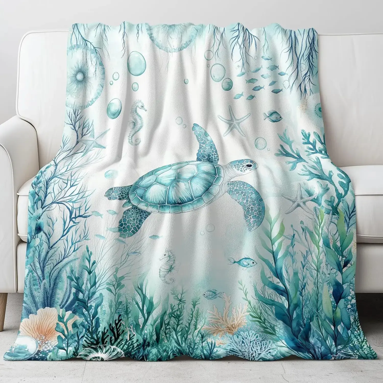 Sea Turtle Novelty Throw Blanket Soft Warm Fleece Gift for Kids Adults and Turtle Room Decor
