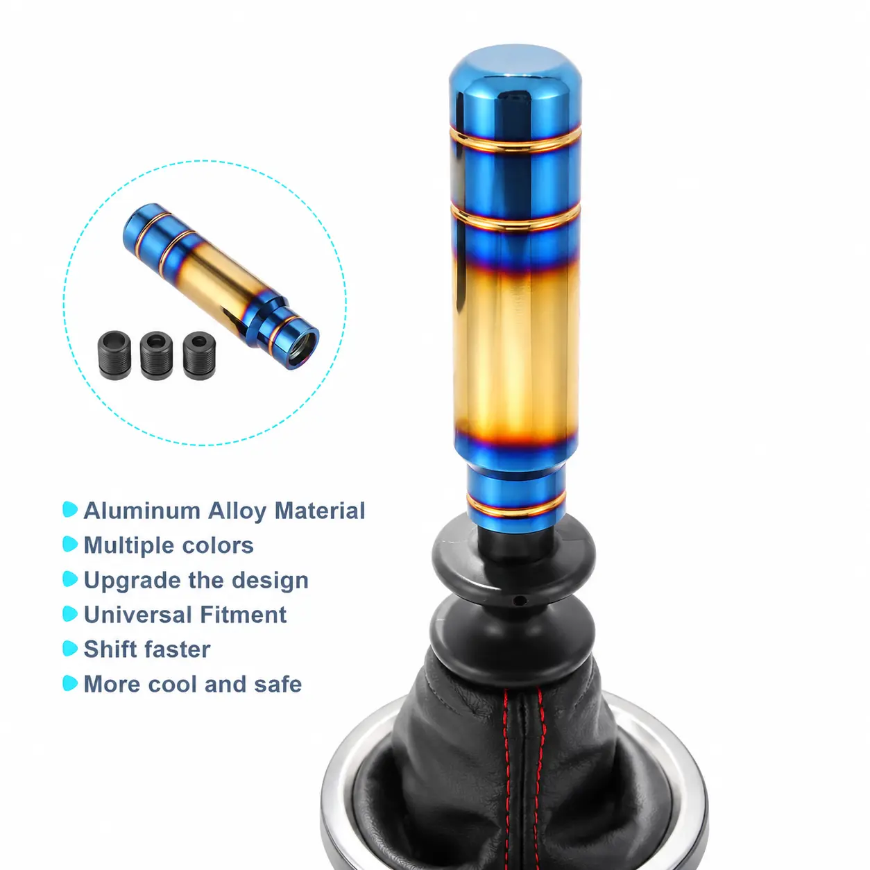 Universal Burnt Blue Titanium Style Shift Knob – JDM Racing Gear Shifter Handle with M8/M10/M12 Adapters, Manual & Automatic Transmission Compatible #ShiftKnob #JDMStyle #CarMods #CarAccessories #InteriorUpgrade #JDMLife #ModifiedCars #PerformanceParts