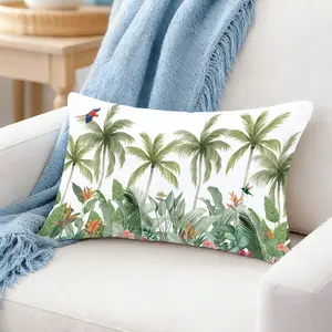 Summer Palm Tree Illustration Pillow Cover, Single-Sided Print, Home Decor Pillow Case for Living Room Bedroom, No Insert Included