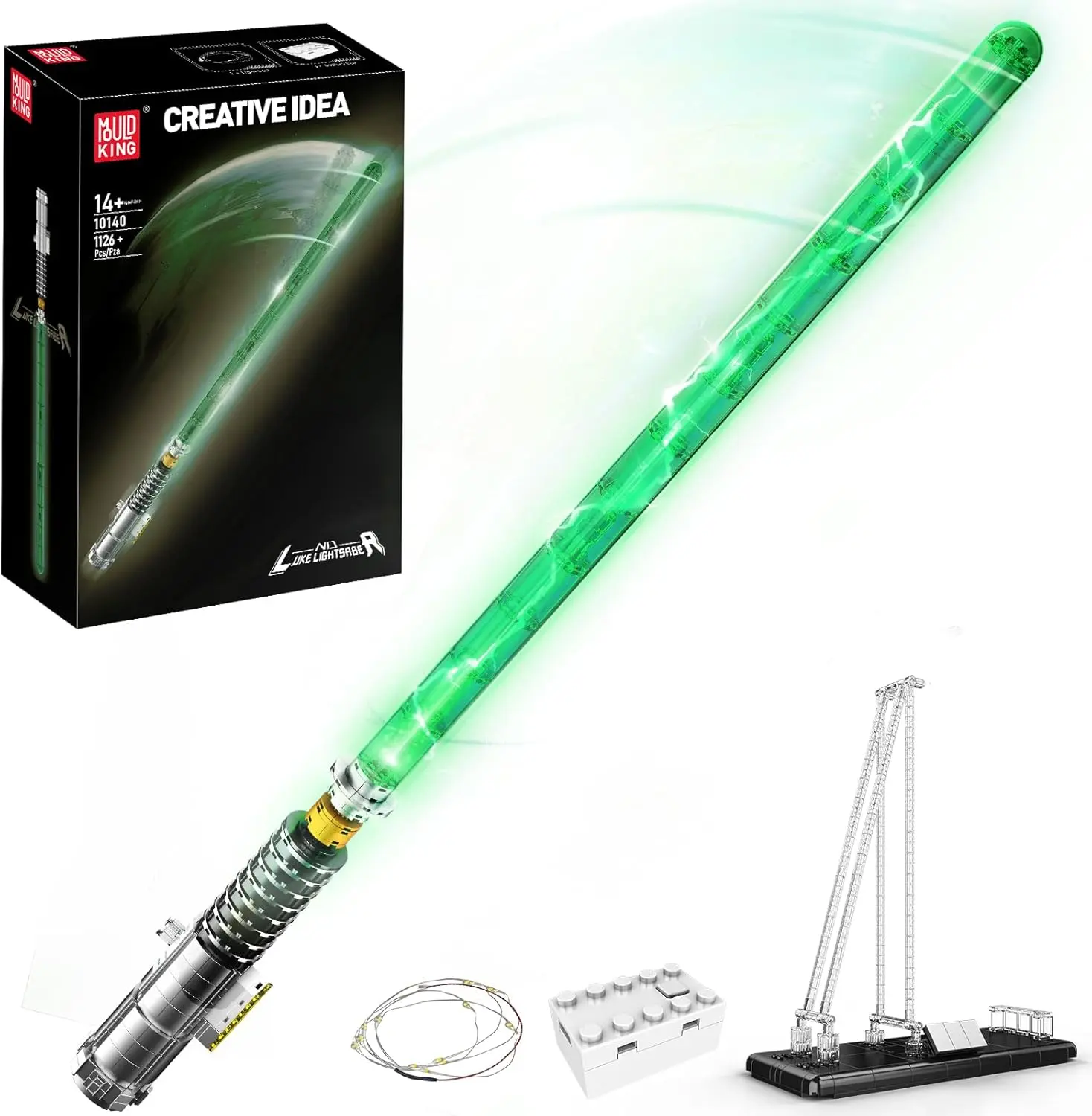 Mould King 10140 Interactive Lifelike Lightsaber Building Set, 1126-Piece Plastic Lightsaber Building Blocks with LED Light, Movie Cosplay Toy for Movie Fans, Interactive Lightsaber, Plastic Blocks
