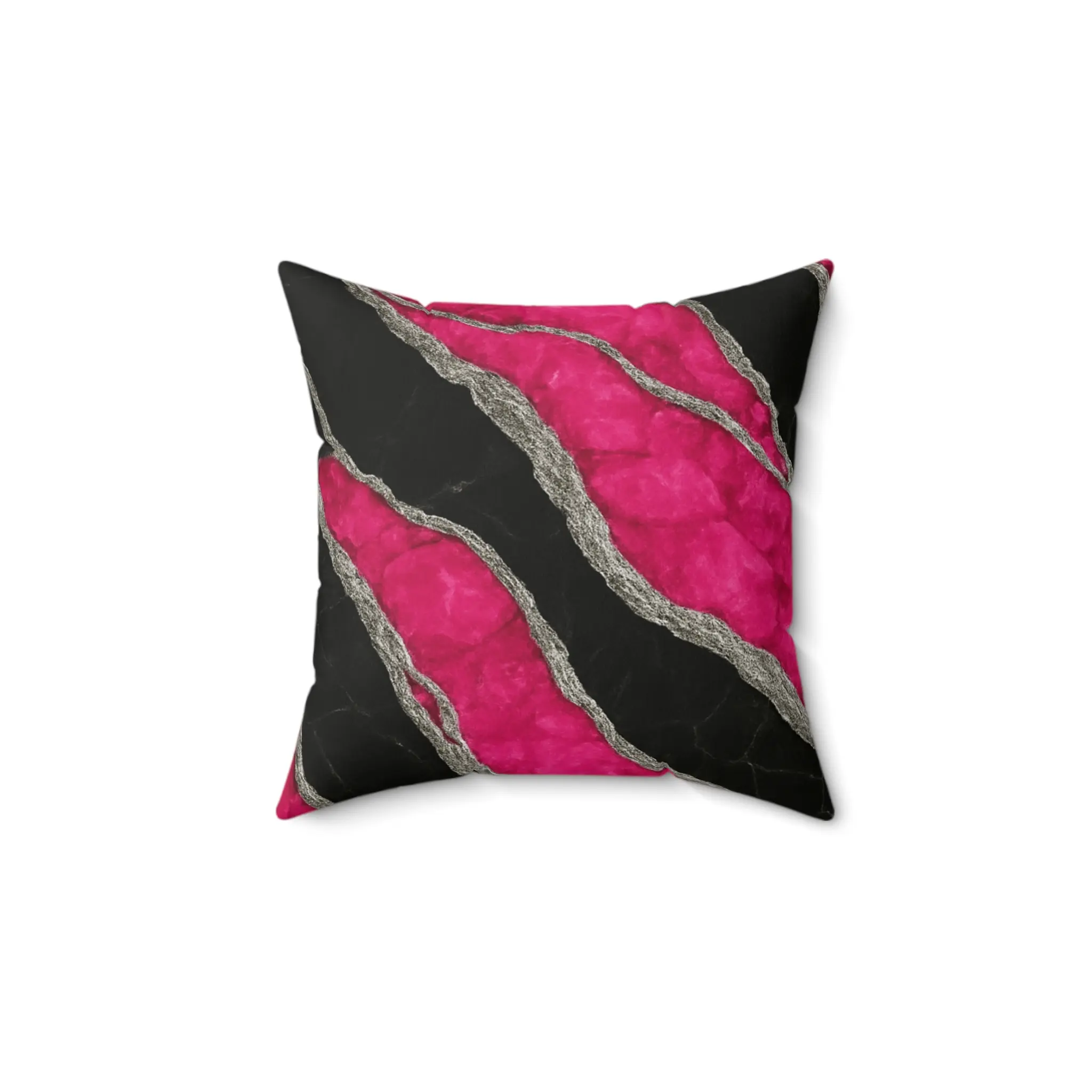 Pink Silver & Black Marble Square Pillow, Luxury Modern Accent Cushion, Spun Polyester Decorative Throw Pillow for Living Room or Bedroom