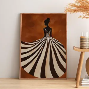 Minimalist Reflective Poster, Abstract Dark Brown Striped Poster, Stripe Woman, Unframed 5 size, 8x12 to 27x40 inch