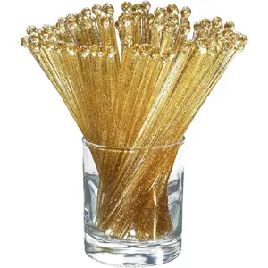 Ball  Stirrer Disposible Plastic Round Top  Swizzle Sticks,  Cake Pops,  Coffee Drink Stirrers 100 count (Clear  Glitter)