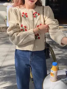 Spring Red Flower Sweater