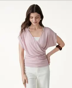 OGL Move Summer Lyocell Wool Suprlice Ruched Short Sleeve Top