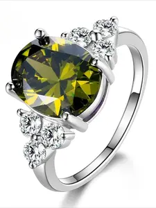 Fashion Rings for Woman AAA Oval Olive Green Zircon Ring Multi-color Gemstone Silver Plated Luxury Jewelry Wedding Engagement Gift