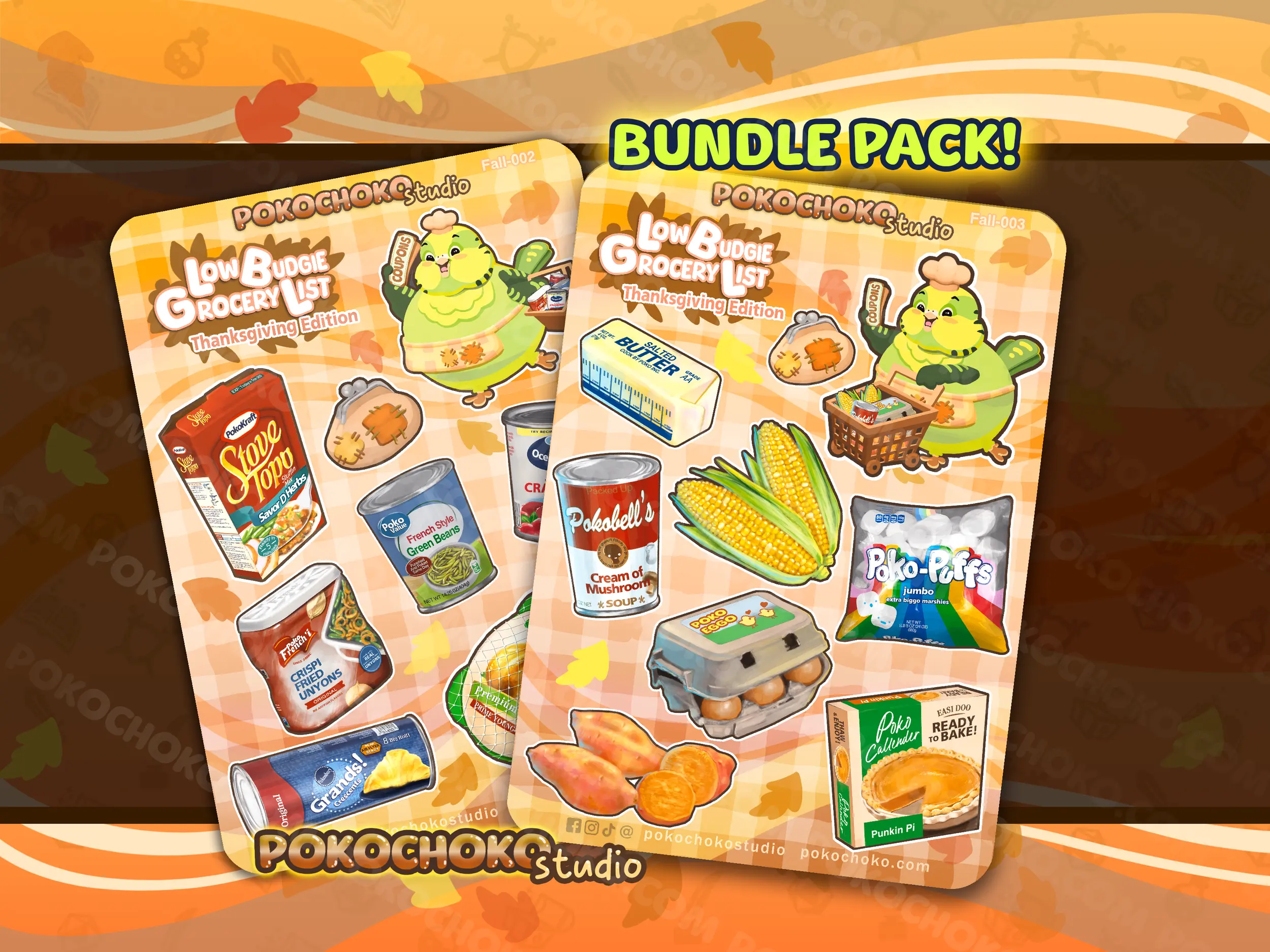 Low Budgie Thanksgiving Fall Sticker Sheet BUNDLE PACK