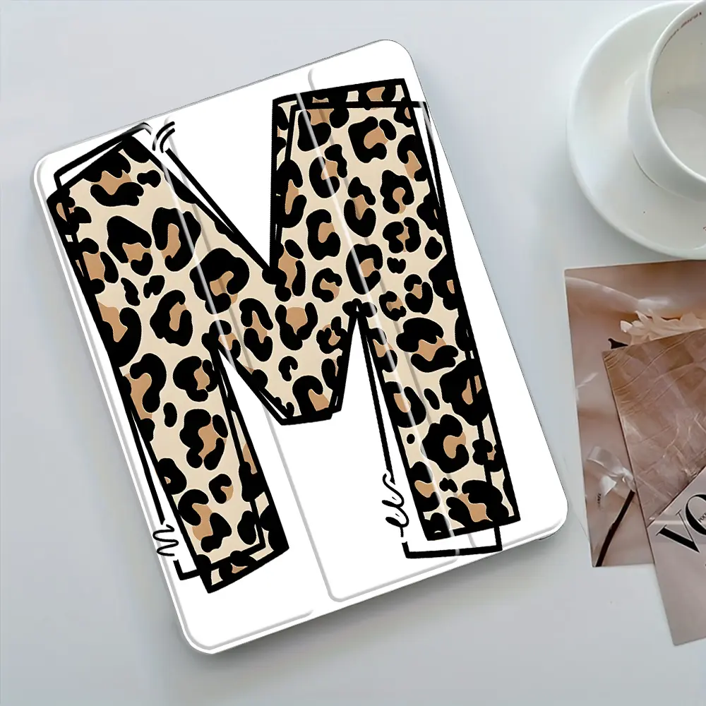 Leopard M Design Stand iPad Case, Durable tablet casing, Built in stand, Transparent Acrylic Hard Back, Pencil Slot & Charger Port, Fits iPad 7.9/10.2/10.9/11/12.9 inch, Shock-resistant Protective Case Suitable for Offices Schools Homes
