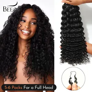 BEEOS Miracle Knots Crochet Hair for Hair Extensions Deep Wave 20 Inch Braiding hair Boho Braids Pre-Separated Feather Real Human Hair Crochet Bundles Lightweight Human Hair Extensions for Women