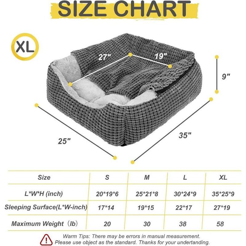 Dog Beds for Large Medium Small Dogs, Rectangle Cave Hooded Blanket Puppy Bed, Luxury Anti-Anxiety Orthopedic Cat Beds for Indoor Cats, Warmth and Machine Washable (35 inches, Grey)