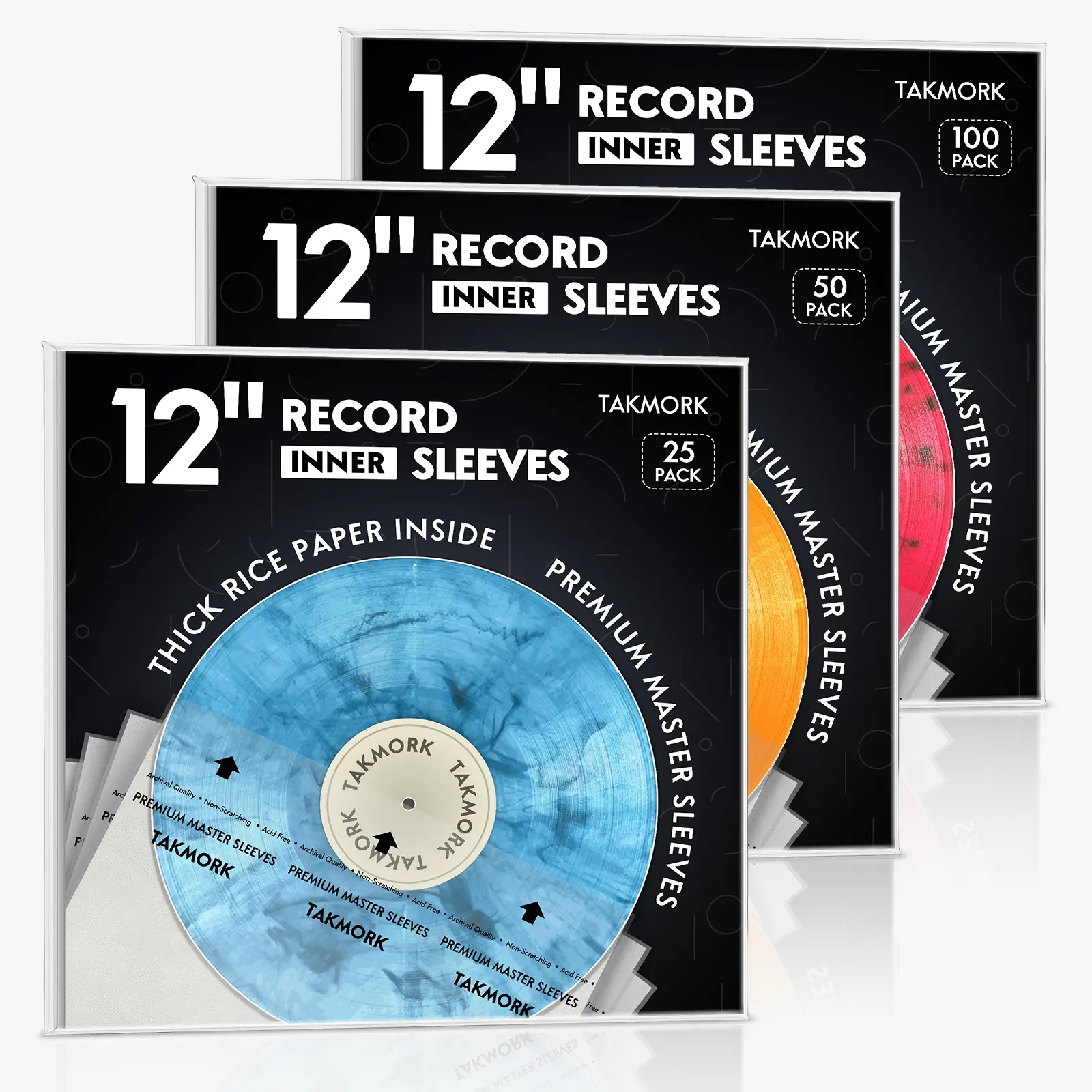 TAKMORK 12" Premium Anti-Static Rice Paper Vinyl Record Inner Sleeves, Collectible Record Protectors That Protects Vinyl & Maintains Excellent Condition