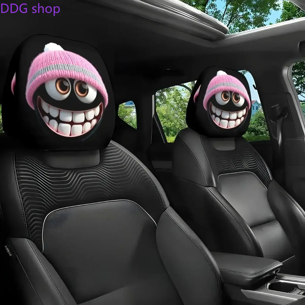 2-Pack Pink Cartoon Funny Face Car Headrest Covers, Cute Print Protector, All-Season Universal Fit, Durable Easy-to-Install Interior Accessory, Effective Coverage Gift Option for Vehicles & Drivers (Sports & Outdoor Protective Gear)