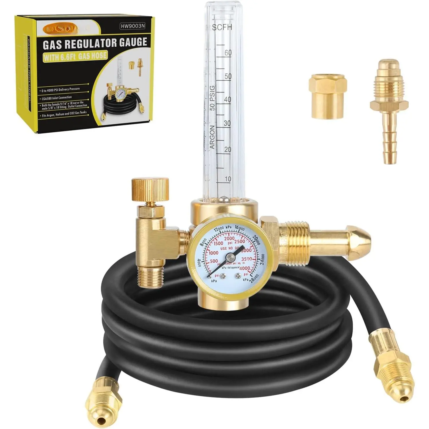 Argon Regulator - Welding Regulator - Argon/CO2 Mig Tig Flow Meter Gas Regulator Gauge With 6.6Ft Gas Hose