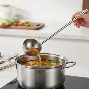 3-Piece 304 Stainless Steel Soup Spoon Set. Long handle, heat-resistant, perfect for daily cooking and serving.