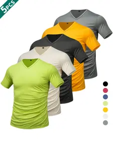 Men's Solid Color V Neck Short Sleeve Sports Tee, Regular Fit Casual Lightweight Comfortable Breathable Quick Drying Sports T-shirt, Sporty T Shirt, Activewear, Men's Sportswear for Outdoor Activities
