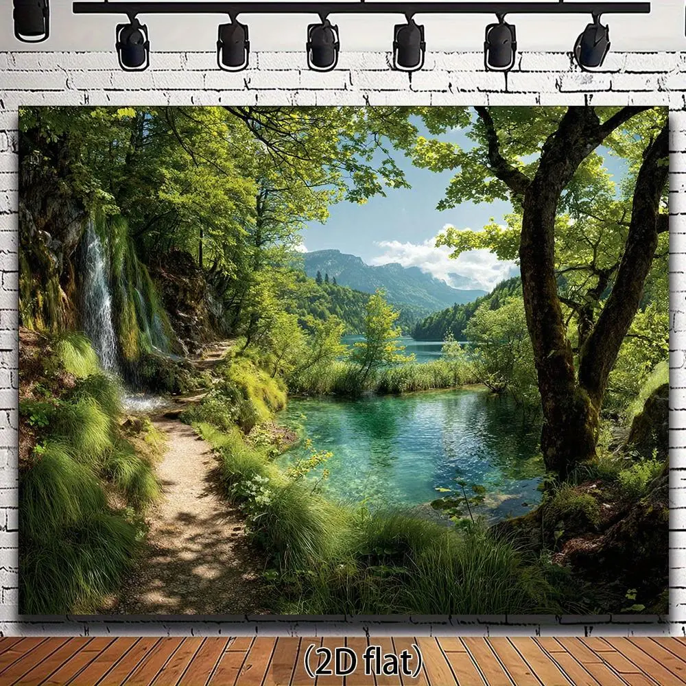 1pc Photo Booth Backdrop - Scenic Nature Waterfall-Forest-Mountain Landscape Print, Multi-Size Photo Booth Accessory, Ornaments, No Electricity Needed, for Photography, Home Decor Supplies, Accessories