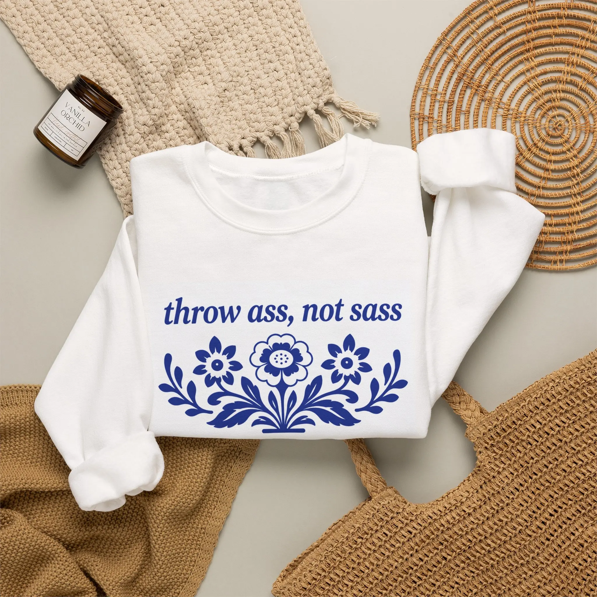 throw ass, not sass Vintage Floral Crewneck Sweatshirt