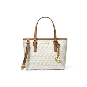 MICHAEL KORS MK Jet Set Monogram Leather Tote Bag For Women In White And Brown