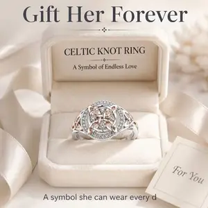 Women Two-Tone Celtic Trinity Knot Ring Sparkling Cubic Zirconia Endless Love Irish Celtic Jewelry Anniversary Gift Ready Ring