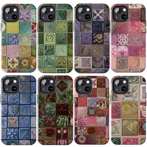 Faux Azulejo Tiles Celestial Phone Case For iPhone 17 16 15 14 13 12 11 X 8, Floral Mosaic Ceramic Tile, Stainted Glass, Mosaic Trendy, Unique Accessories, Gifts