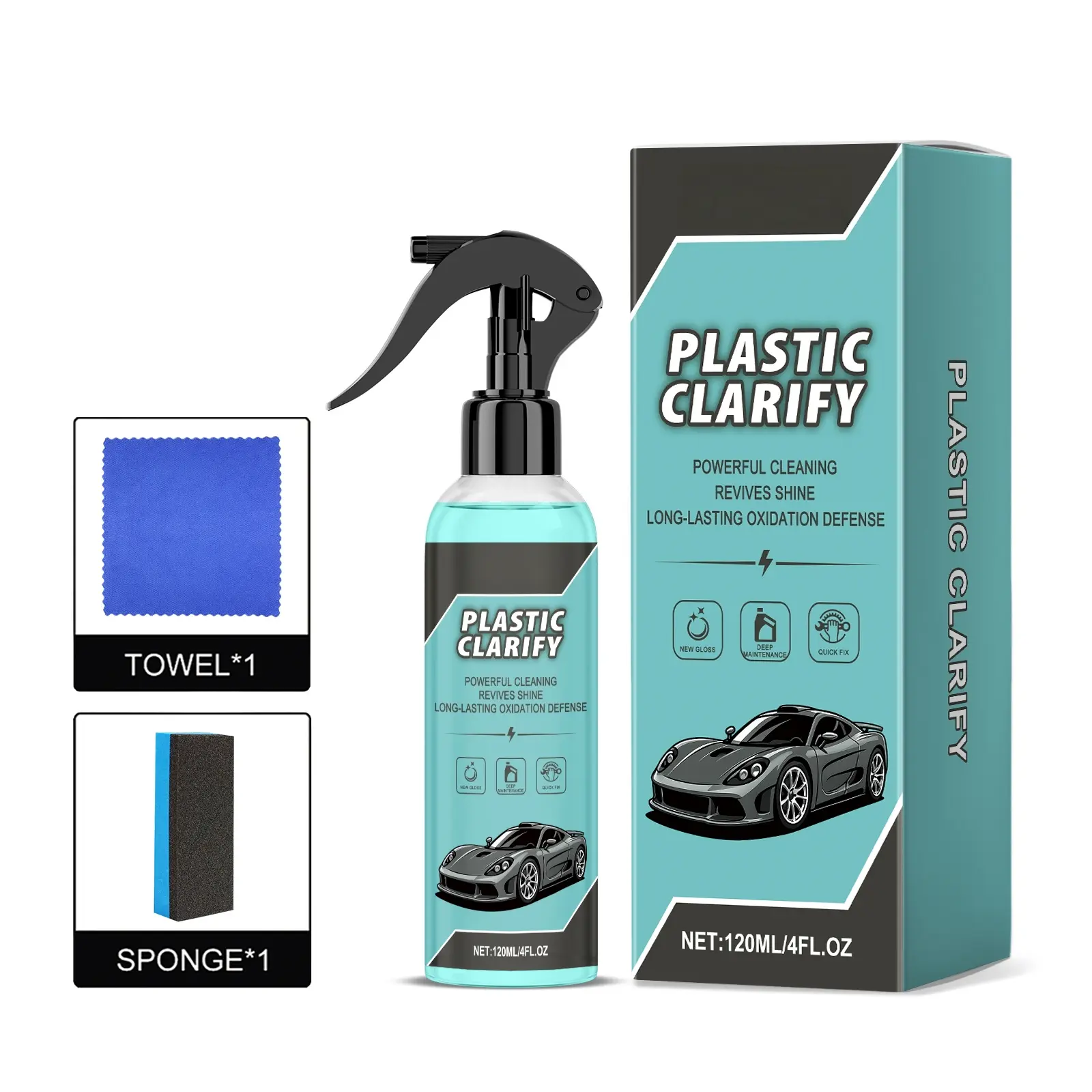 Car Plastic Restorer, Quick Polish for Color Restoration & Protection on Car Panels, Tires & Dashboards, Easy to Use, Long-Lasting Protection, Car Detailing Products