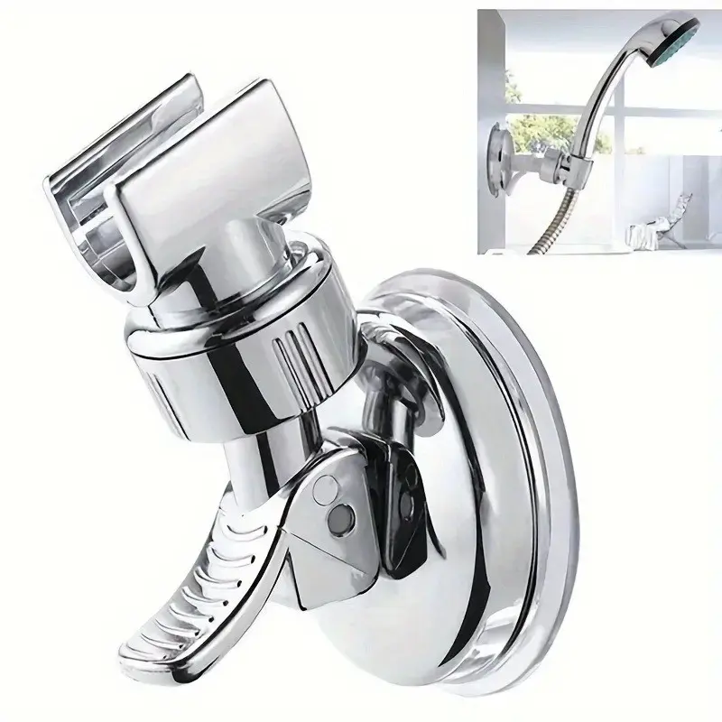 Adjustable Shower Head Holder with Sticky Pad, Removable Suction Cup Shower Head Bracket No Drill Shower Head Bracket with Chrome Polished for Bathroom