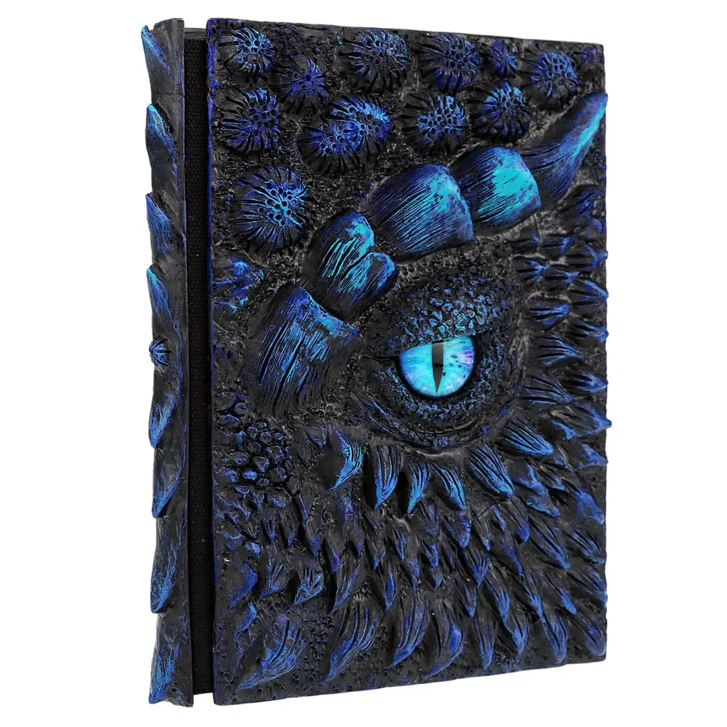 3D Dragon Hardcover Embossed Journal, Antique Handmade Dragon Eye Polystone A5 Blank Craft Writing Sketch Notebook Daily Notepad,  Fantasy Decoration
