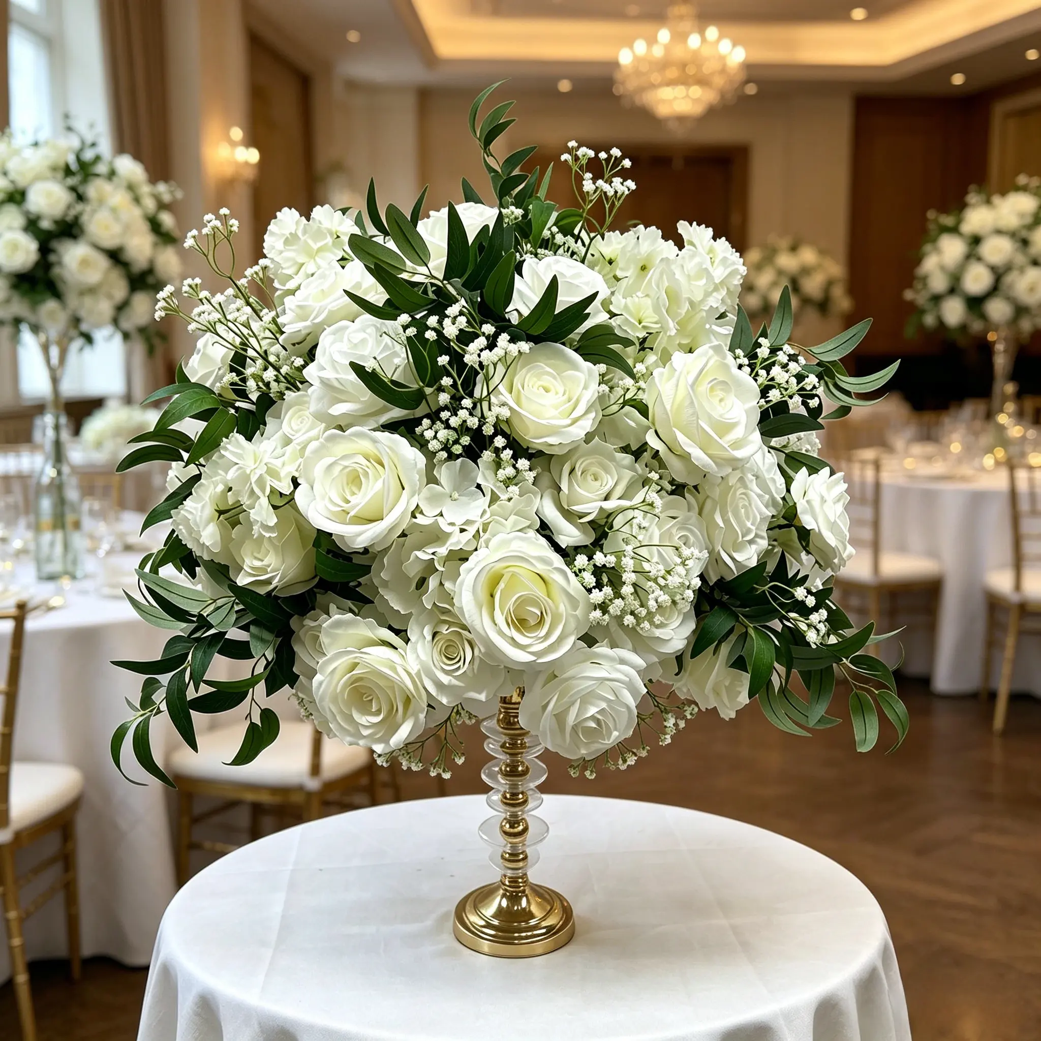 Ivory White Faux flower Babysbreath Greenery Table Flower Centerpiece Matching Floral Arrangement For Wedding Gender Reveal Sweet 16 Graduation Anniversary Cafe Studio Display Dinner Selfie Shooting Table Ornament Decor