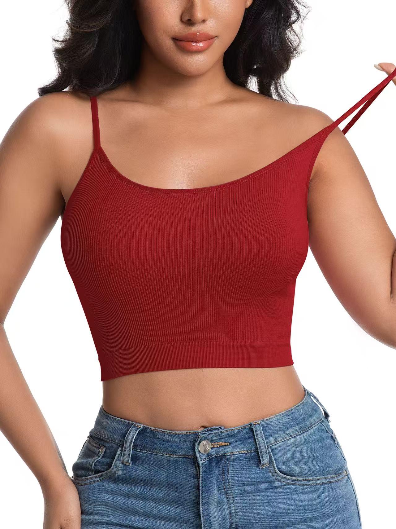8 Pack Ribbed Seamless Wireless Sports Bra for Women, Soft Stretch Breathable All Season Yoga Workout Lingerie, Multipack Solid Color Camisole Innerwear