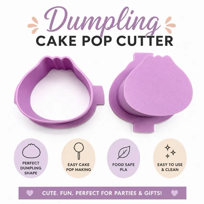 Dumpling Cake Pop Cutter & Popper | 2 Inch Cake Pop Mold | Dumpling Shaped Cake Pops | 3D Printed Baking Tool | Optional Tray