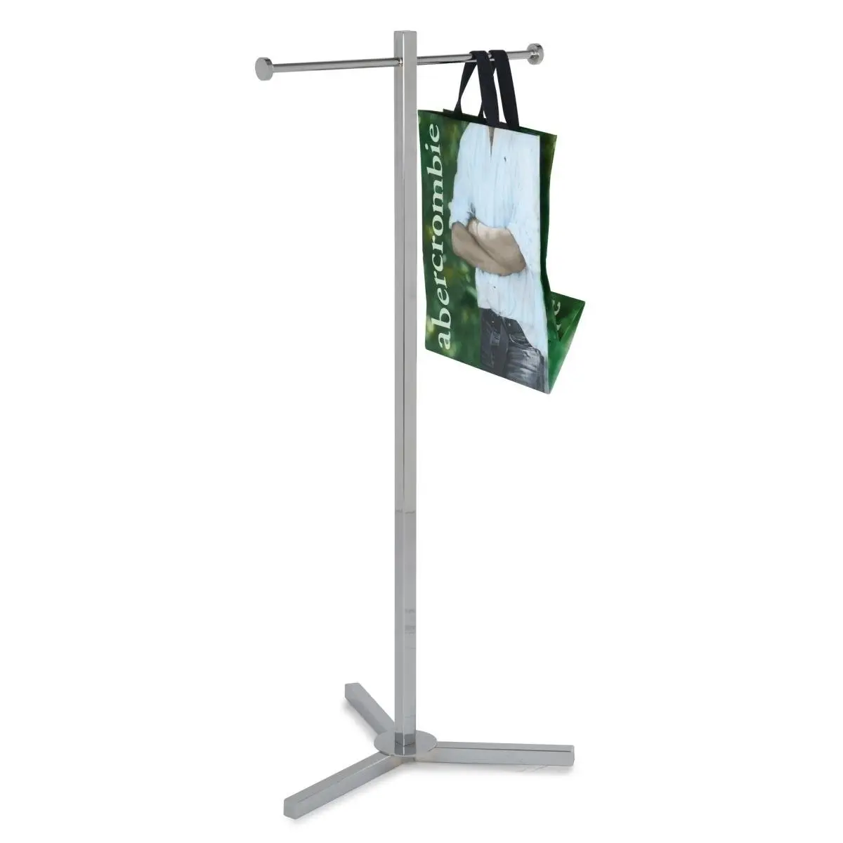 Econoco 2-Arm Chrome Shopping Bag Rack, High Quality 45-Inch Retail Display Stand with Round Tubing Arms and Disc at Ends, General Merchandise, Department Stores, 45 Inches, Functional, Bag Hangers, Chrome Finish, Two-Arm Stand, Retail Use