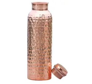 Pure Copper Water Bottle 34oz/1000ml / Handmade Hammered Ayurvedic Drinking Bottle, Leakproof Heavy Duty Metal Water Bottle for Gym, Yoga, Sports & Daily Hydration