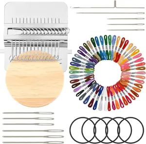 Knit Patch Kit 2.0, Mini Portable Patch Set with 50-Color threads, Darning Loom Kit for Repair Jeans/Socks, Weaving Loom for Visible Mending, DIY Artful Patterns(14 Hooks)