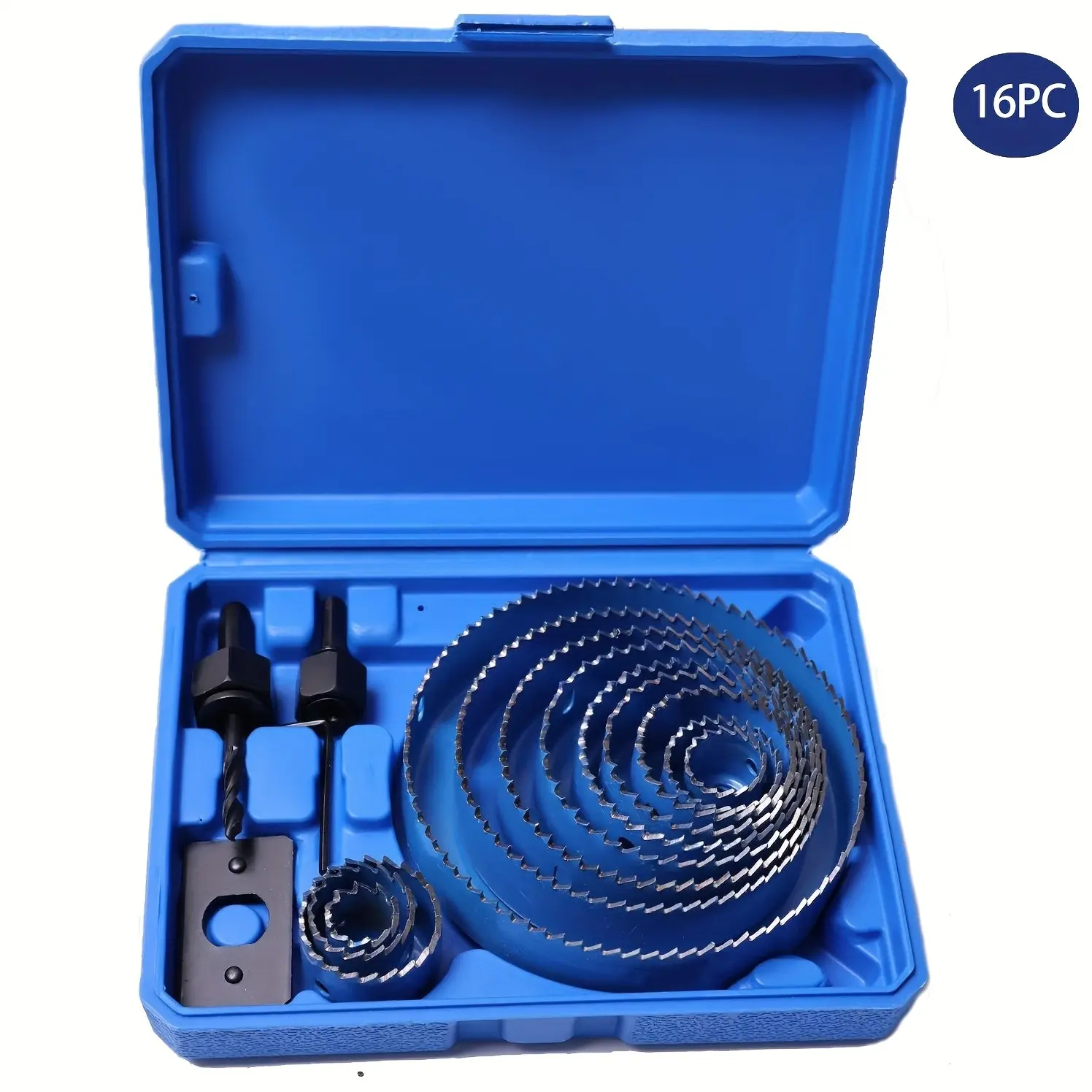 High Precision 16pc Woodworking Cutting Hole Saw Set, Carbon Steel Drill Bit Wide Range 19-127mm, Universal for Wood Board Plastic, Fast Install Effortless Use