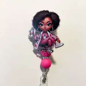 Cute, trendy retractable badge reel with colorful beads for nurses, cna, np, healthcare workers