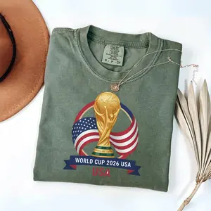 Comfort Colors World Cup 2026 USA Shirt Soccer Trophy Graphic Tee American Flag Football Fan Outfit Menswear & Underwear - Men's Tops - T-Shirts