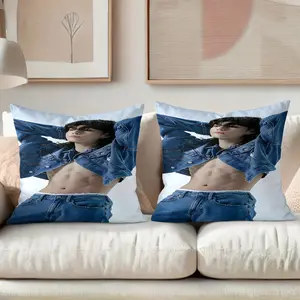 2pcs, Jungkook design square pillow cover, stylish and not loose, easy to machine wash, worry-free, comfortable rest in the warm drinking area of the Quebec Winter Carnival, coordinated at home to commemorate, suitable for couples who like to walk