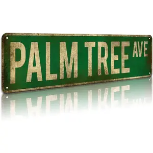Palm Tree Ave Sign, Aluminum Slim Tin Sign Street Funny Metal Sign Wall Decor For Bedroom Home Bar Garage Art Gift 4x16inch