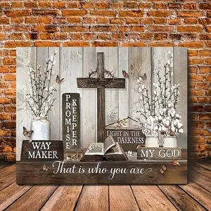 1pc Wooden Framed Farmhouse Cotton Flower Canvas Painting Art Prints Wall For Bedroom Living Room Home Decor Inspirational Quotes Landscape Canvas Print Poster Picture With Framed Ready To Hang Gift