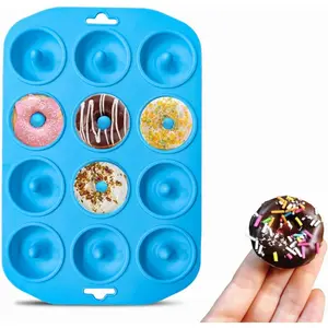 12 Hole Bite Size Silicone Donut Pan, Heat Resistant Non-stick Mini Donut Molds for Baking Donuts Muffin Cake Biscuit Bagels, Dishwasher Safe