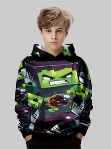 Boys' Hooded Sweatshirt with 3D Cartoon Print, Cute Spring & Fall Casual Wear, Perfect for Daily and Outdoor Activities