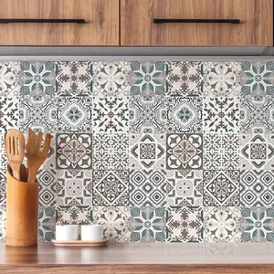 12pcs Bohemian Style Self-Adhesive Peel-and-Stick Floor Tiles, 5.91/7.87/11.81 Inch, Removable and Interlocking Decorative Stickers for Kitchen, Bathroom, Balcony, Entryway, and More