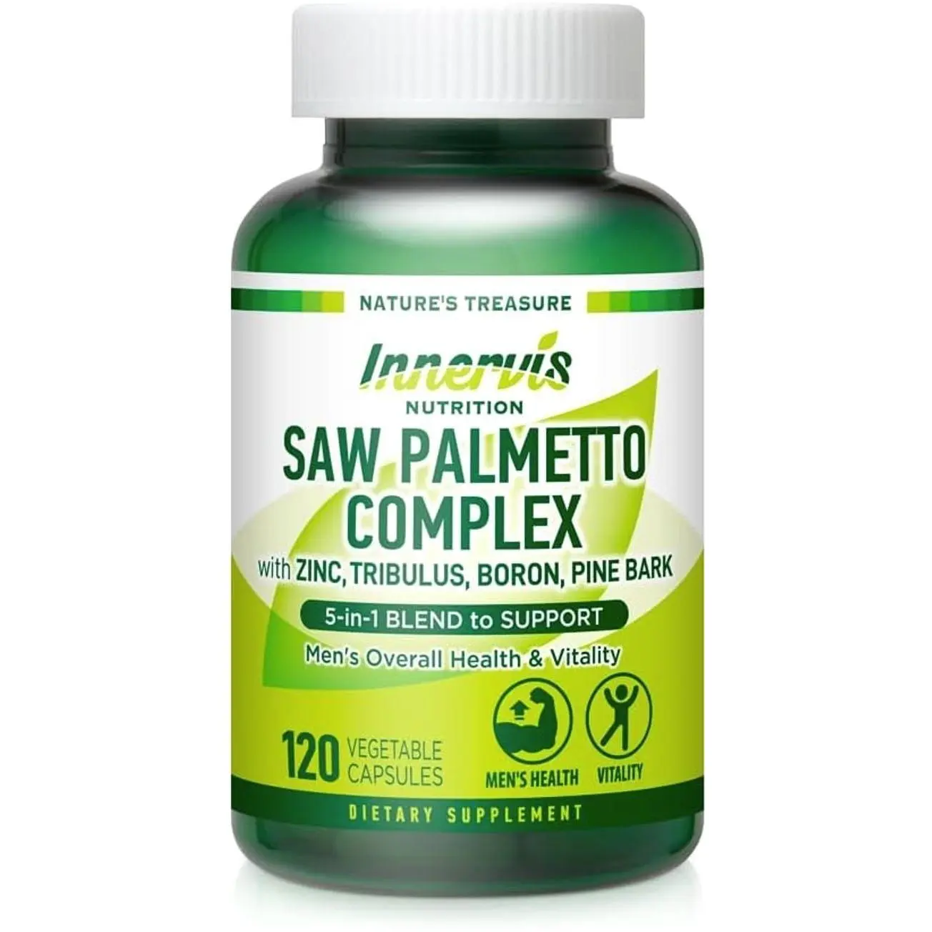 Prostate & Urinary Support for Men – 5-in-1 Saw Palmetto Complex with Zinc, Tribulus, Boron, Pine Bark – 120 Veggie Capsules