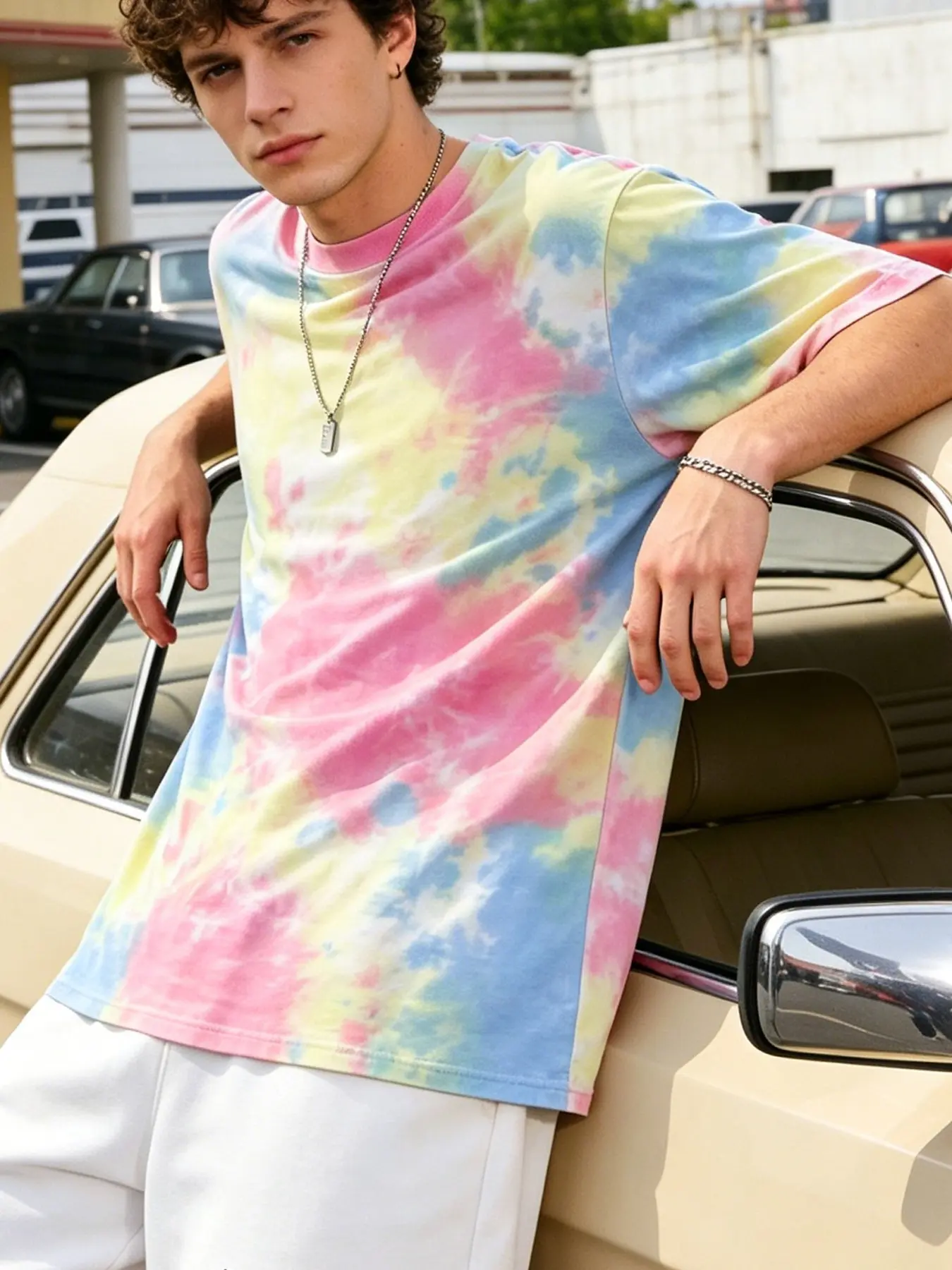 Unisex Tropical Tie-Dye Pure Cotton Short Sleeve T-Shirt, Comfortable Casual Wear, Perfect for Daily Use, Soft and Breathable Fabric, Streetwear